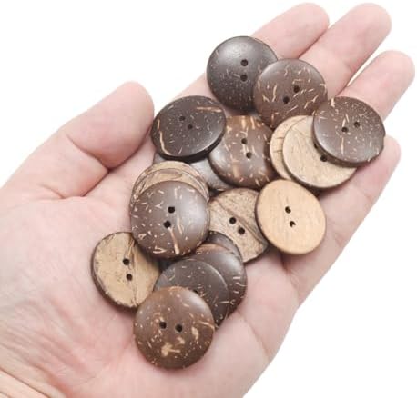 Lilaly 50 Pcs 1 inch Natural Coconut Shell Buttons, 2 Hole Big Bulk