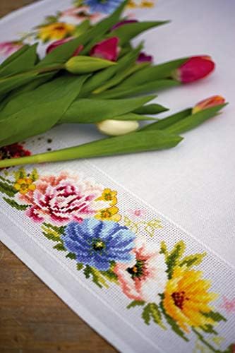 Vervaco Counted Cross Stitch Tablecloth Kit 32"X32"-Colourful Flowers