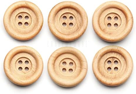 CRAFTMEMORE Wooden Buttons 4 Holes Round Wood Button for Garment