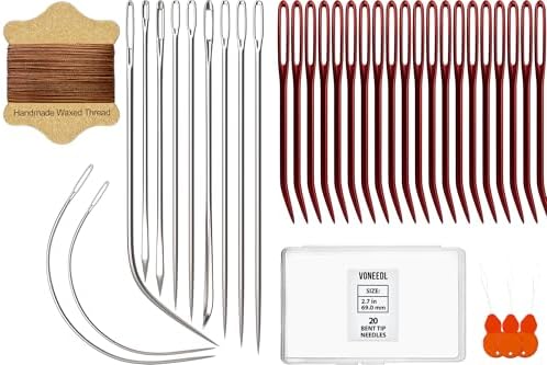 Waxed Sewing Thread (Brown Color), Heavy Duty Needles (11 PCS), Bent