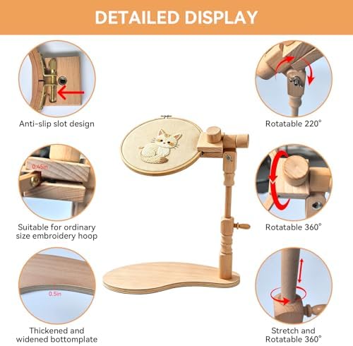 Embroidery Hoop Stand, Adjustable Rotated Wooden Embroidery Hoop