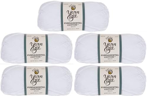 Hobby Lobby Yarn Bee Fundamental Cotton Yarn, 01 White, Set of 5