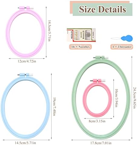 ZOCONE 4 Pcs 4 Size Oval Embroidery Hoops, ABS Plastic Embroidery