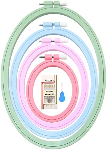 ZOCONE 4 Pcs 4 Size Oval Embroidery Hoops, ABS Plastic Embroidery