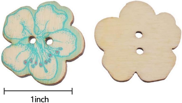 AKOAK 50 Pcs Natural Wood Decorative Button 2-Hole Retro Cute Little