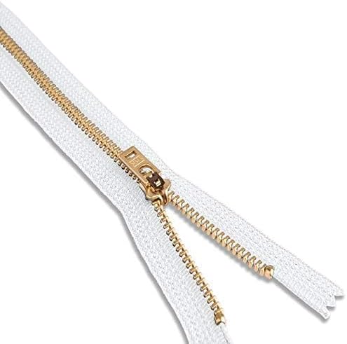 7 Inch White Metal Zipper with Gold Brass Teeth | Heavy Duty
