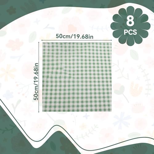 8Pcs 20 x 20 Inch Green Cotton Quilting Fabric Bundle