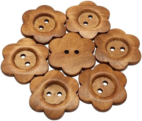 Flower Shape Wooden Buttons, Coffee Brown, 20Pcs