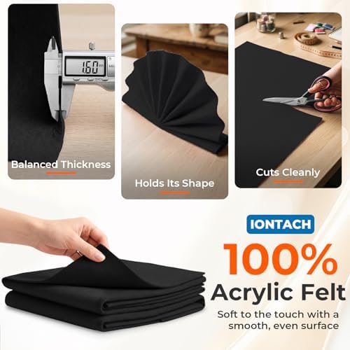 IONTACH 18" X 18" Soft Felt Sheets 1.6mm Thick (2 Packs, Black)