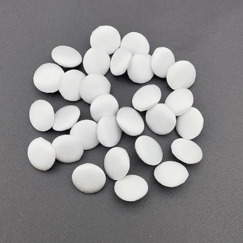 30PC Set 1/2 Inch White Satin Fabric Cloth Buttons with Shank and