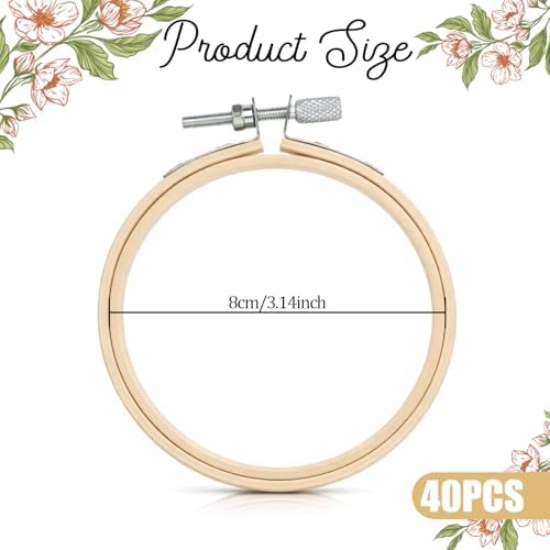 40 Pieces 3 Inch Embroidery Hoops Adjustable Bamboo Circle Cross