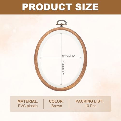 PATIKIL 10Pcs 4.7"x3.5" Embroidery Hoops Frame Imitated Wood Oval