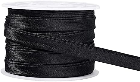 BENECREAT Satin Bias Tape, 3/8 Inch Black Double Fold Ribbon
