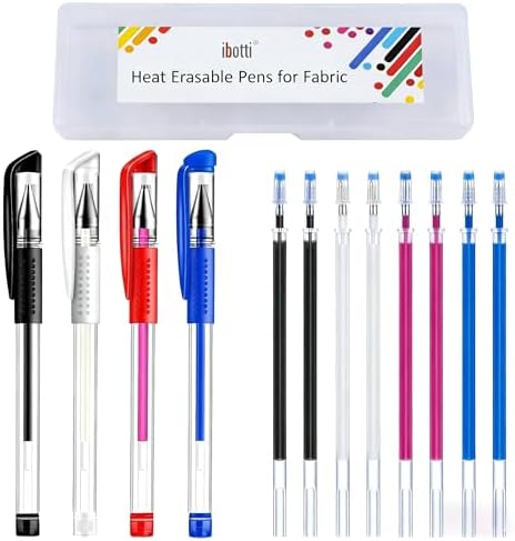 ibotti 4‐Color Heat Erasable Fabric Marking Pens with 8 Free Refills