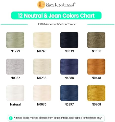 New Brothread Mercerized Cotton Thread – 12 Neutral & Jean Colors