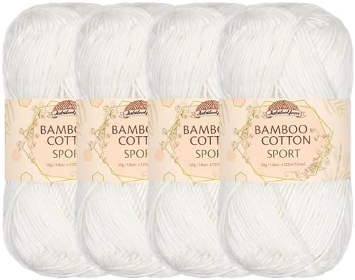JubileeYarn Bamboo Cotton Sport Yarn - Cotton White - 4 Skeins