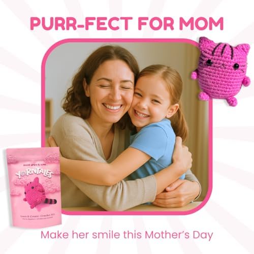 YarnTales DIY Pink Kitten Crochet Kit - Beginner Craft Kit with All