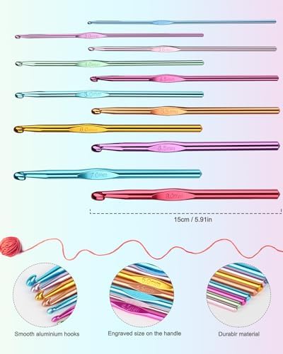 Aeelike 10-Piece Crochet Hook Set, Size K/6.5mm