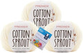 Premier Yarns Cotton Sprout DK, 100% Cotton Yarn, 3-Pack Bundle with