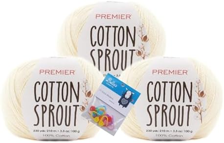 Premier Yarns Cotton Sprout DK, 100% Cotton Yarn, 3-Pack Bundle with