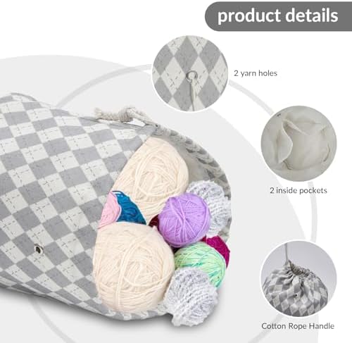 Small Yarn Bag with Two Pockets, Yarn Holder for Knitting &