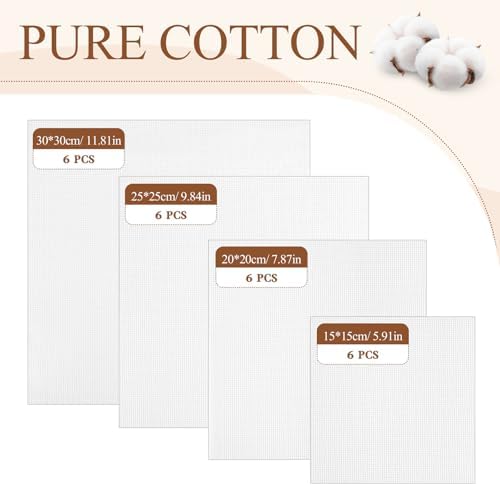 24 PCS Aida Cloth 14 Count, 4 Sizes White Cross Stitch Fabric for