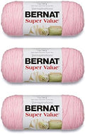Bernat Super Value Yarn for Crocheting Soft, Baby Pink, 3-Pack