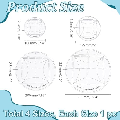 4Pcs Circle Quilting Template 4/5/8/10 Inch Round Acrylic Circle Ruler