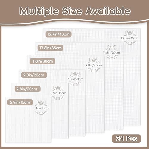 24Pcs Aida Cloth 14 Count, 6 Sizes White Cross Stitch Fabric for DIY