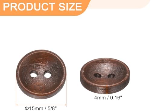 HARFINGTON 10pcs 24L Wooden Sewing Button 5/8"(15mm) 2 Holes Wood