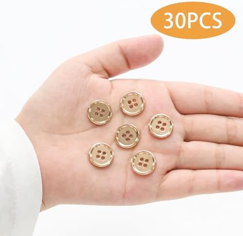 30Pcs 3/5" Gold Metal Sewing Buttons, 15mm 4-Hole Button