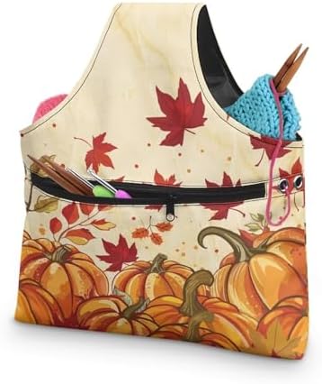 KUIFORTI Maple Leaf Yarn Bag Crochet Tote Bag Pumpkin Yarn Storage