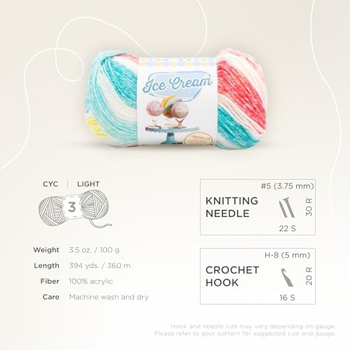 Lion Brand Yarn, Ice Cream Crochet Yarn, Funfetti, Multicolor, 1 Pack
