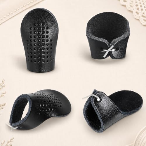 Hadnves 4 PCS Leather Thimbles for Hand Sewing Quilting Adjustable