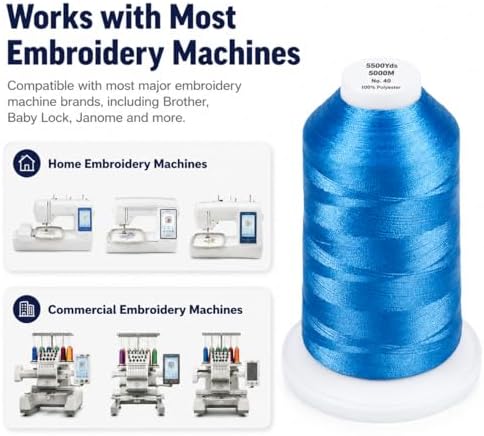 Simthread 5500Yds/5000M 40WT Polyester Embroidery Thread Electric Blue
