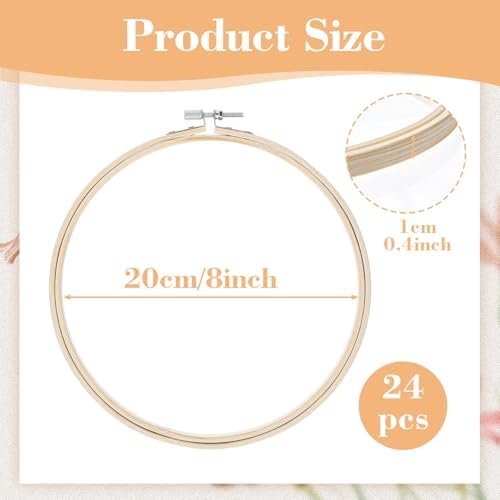 24 Pcs 8 Inch Embroidery Hoops, Decorative Round Cross Stitch Hoop