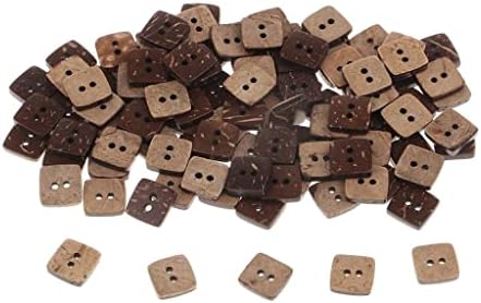 100pcs 12mm Wooden Coconut Shell Buttons 2 Holes Square Shape for