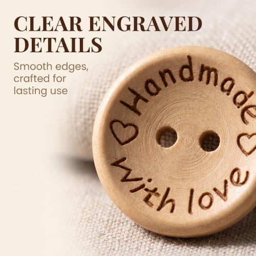 50Pcs Buttons Round 2 Holes Handmade with Love Letter Wooden Button
