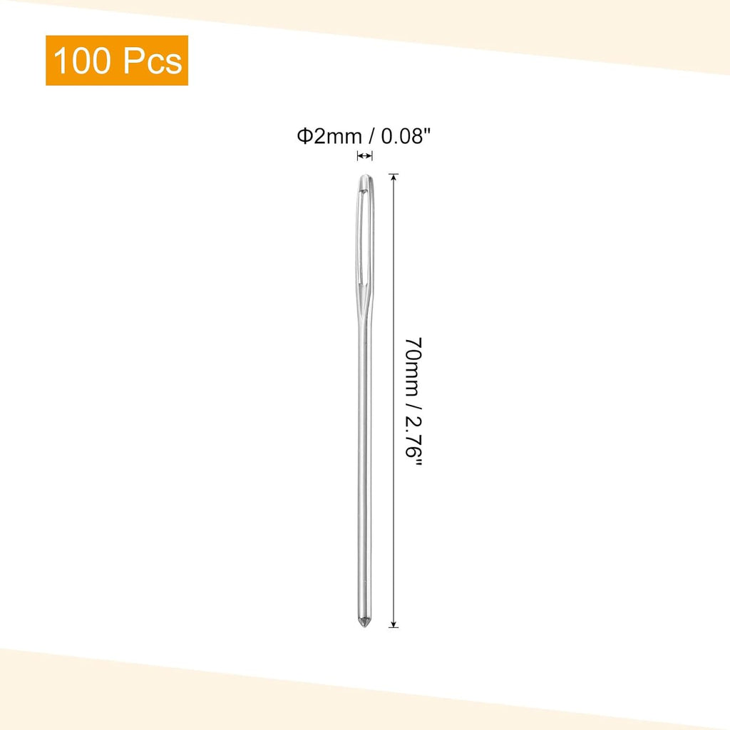 uxcell 100Pcs Large Eye Needles, 2.76" 2mm High Carbon Iron Embroidery