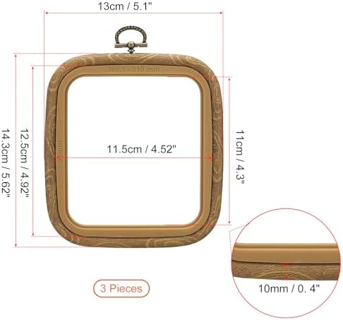 PATIKIL 4x3.7inch Embroidery Hoops, 3Pieces Imitated Wood Square Frame