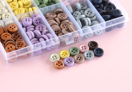 300PCS 10mm(0.4 Inch) Tiny Size Assorted 10 Colors Wooden Buttons with