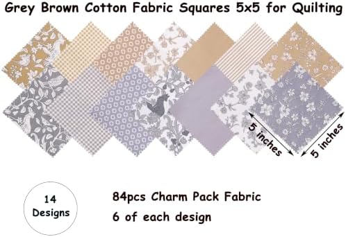 Qokfouy Cotton Charm Squares – Brown & Grey, 84 Pack