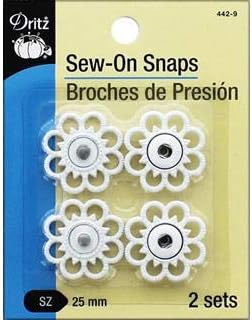 Dritz 442-9 Sew-On Snaps with Flower Design, White, Size 25mm 2-Sets