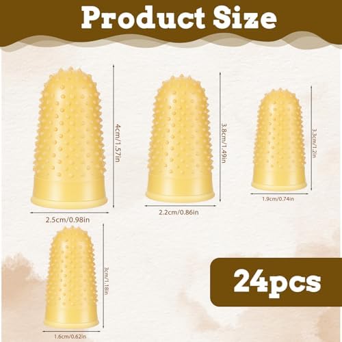 24 PCS 4 Sizes Rubber Fingers Thimbles for Tips Protection, Small