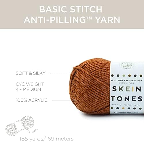 (1 Skein) Lion Brand Yarn Basic Stitch Anti Pilling Yarn, Grey/White