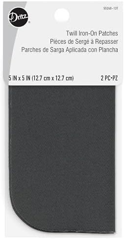 Dritz Twill Iron-On Patches, 5 x 5-Inch, 2 Count, Grey