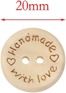 Shapenty Wooden Handmade with Love Buttons 2 Holes Round Sewing