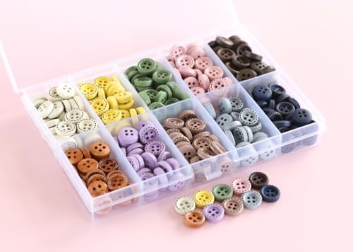 300PCS 10mm(0.4 Inch) Tiny Size Assorted 10 Colors Wooden Buttons with
