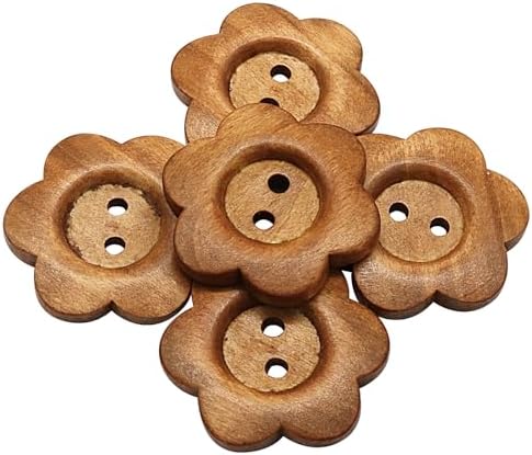Flower Shape Wooden Buttons, Coffee Brown, 20Pcs