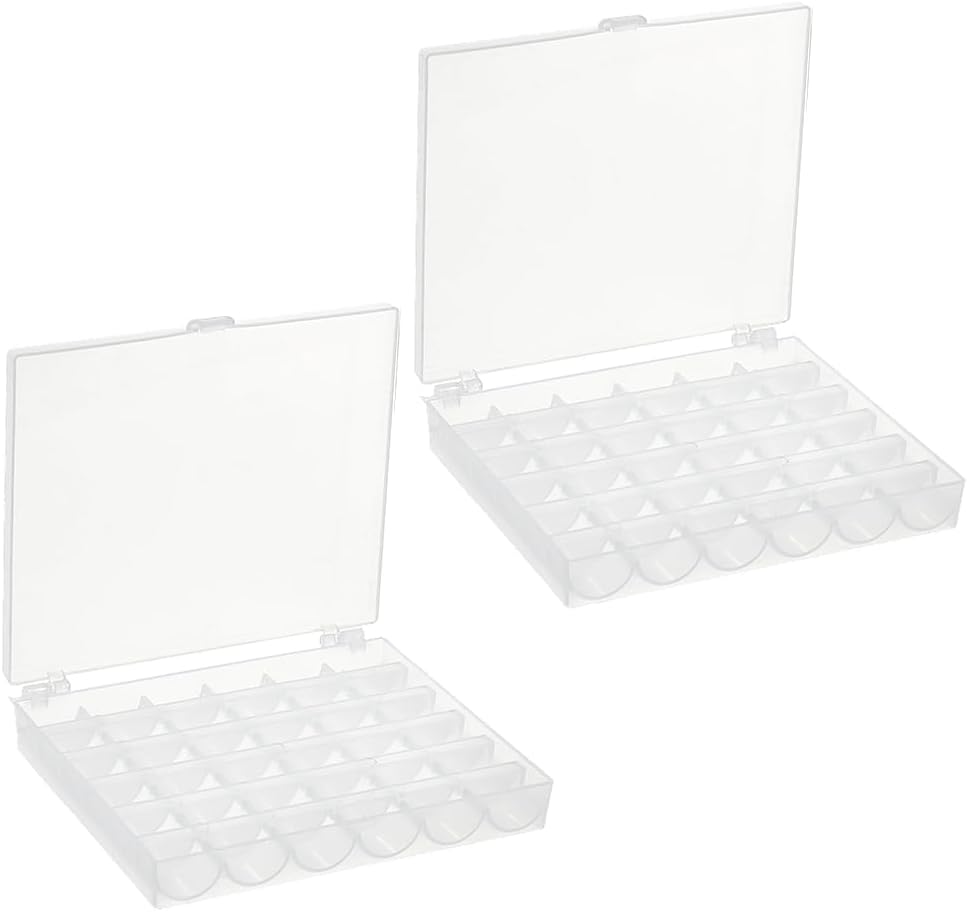 2Pcs 36 Grids Clear Bobbin Storage Organizer Case Empty Spool Box
